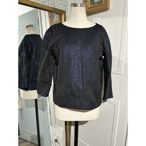 LAFAYETTE 148 NEW YORK Blue Shimmer 3/4 Sleeve Blouse Top Size Small